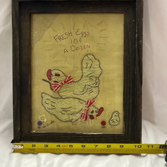 Vintage embroidered stitching in frame